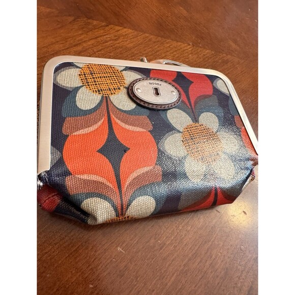 FOSSIL KEY PER Floral Kiss Lock Wallet Clutch Cosmetic Bag - Picture 8 of 14